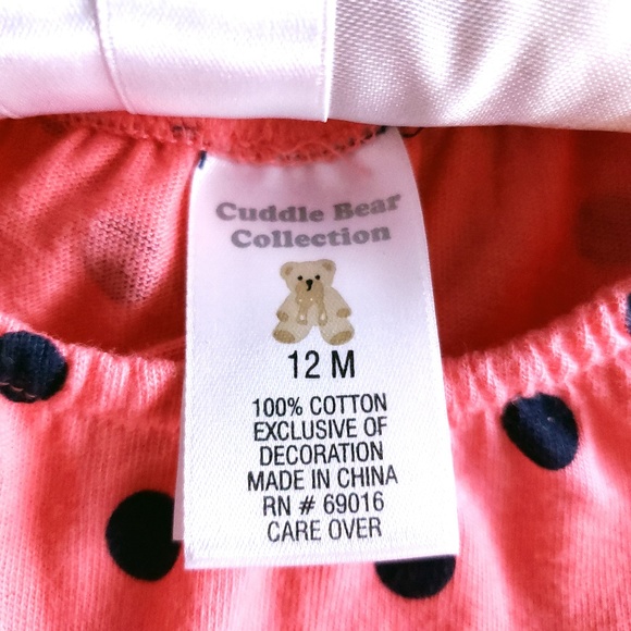 Cuddle Bear Collection Girl 2pc Set Top Bottom Polka Dot Size 12M - NWT - Picture 4 of 4